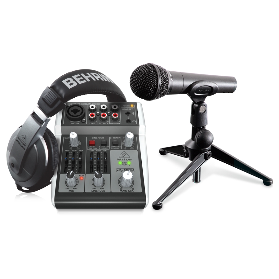 BEHRINGER - Complete PODCASTUDIO Bundle with USB Mixer, Microphone, Headphones and More
