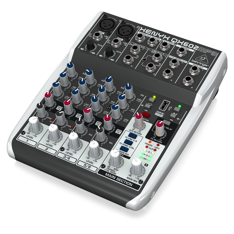 BEHRINGER - Premium 6-Input 2-Bus Mixer with XENYX Mic Preamps, British EQs, MP3 Player and Multi-FX