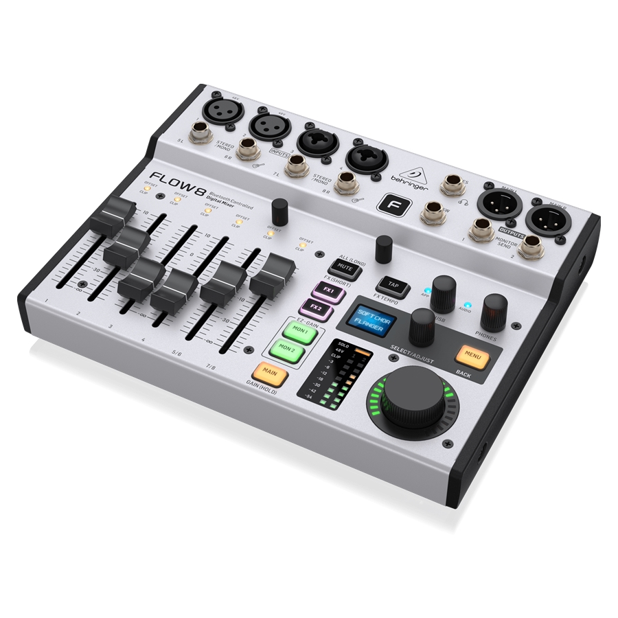 BEHRINGER - 8-Input Digital Mixer with Bluetooth Audio and App Control, 60 mm Channel Faders, 2 FX Processors and USB/Audio Interface