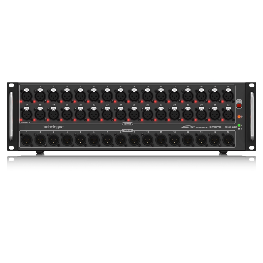 BEHRINGER - I/O Box with 32 Remote-Controllable Midas Preamps, 16 Outputs and AES50 Networking featuring Klark Teknik SuperMAC Technology