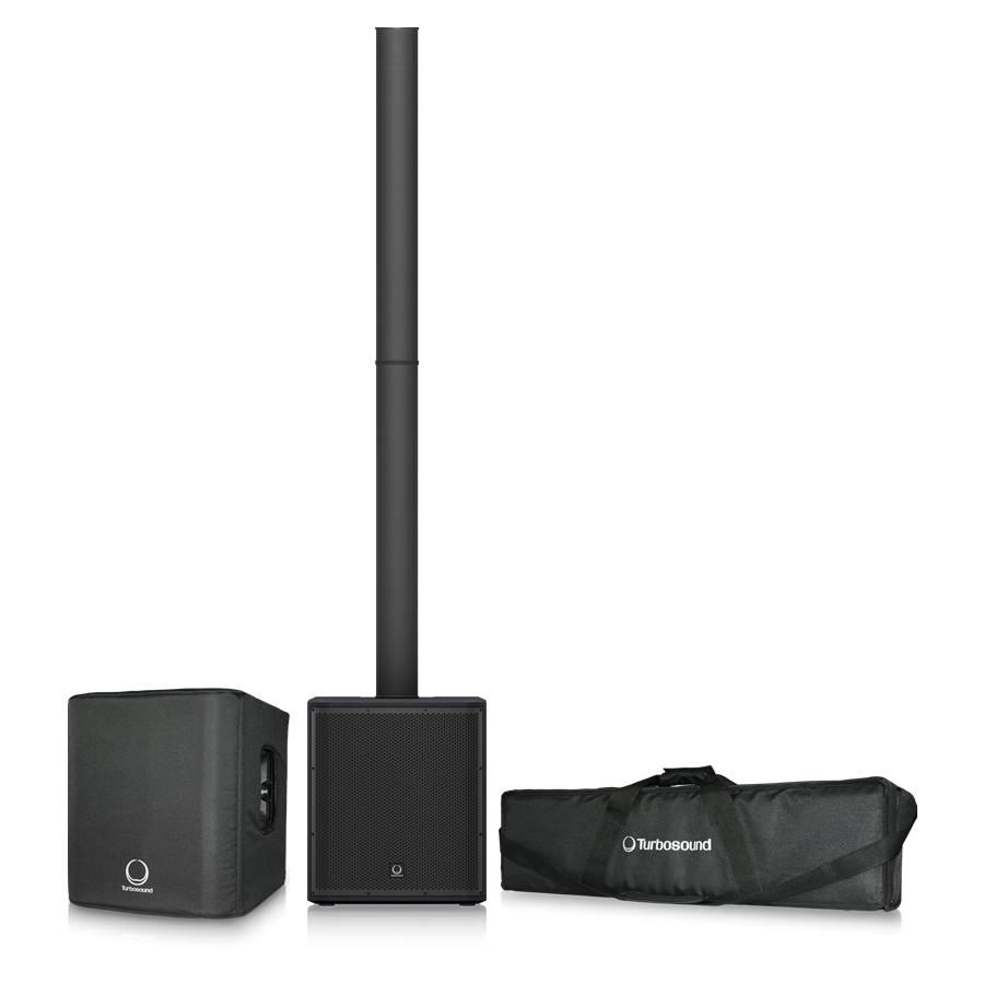 TURBOSOUND - 1,000 Watt Powered Column Loudspeaker with a 12" Subwoofer, Transport Bag and Protective cover