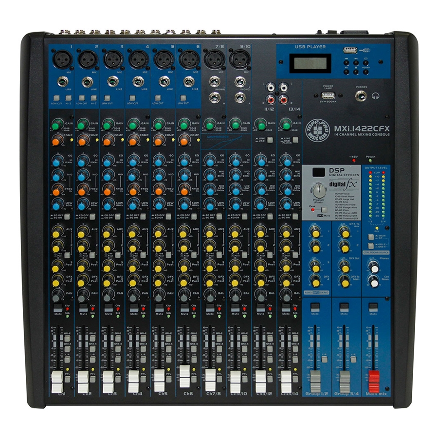 TOPP PRO - Topp Pro MXi.1422CFX 14-Input Mixer C/W Hi-Z In, Compressors, FX, MP3 Player & USB Audio Interface