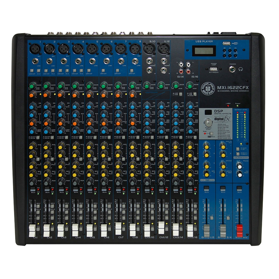 TOPP PRO - Topp Pro MXi.1622CFX 16-Input Mixer C/W Hi-Z In, Compressors, FX, MP3 Player & USB Audio Interface